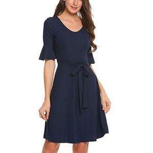 Dark blue Swing T-Shirt Dress Elegant Short Sleeve